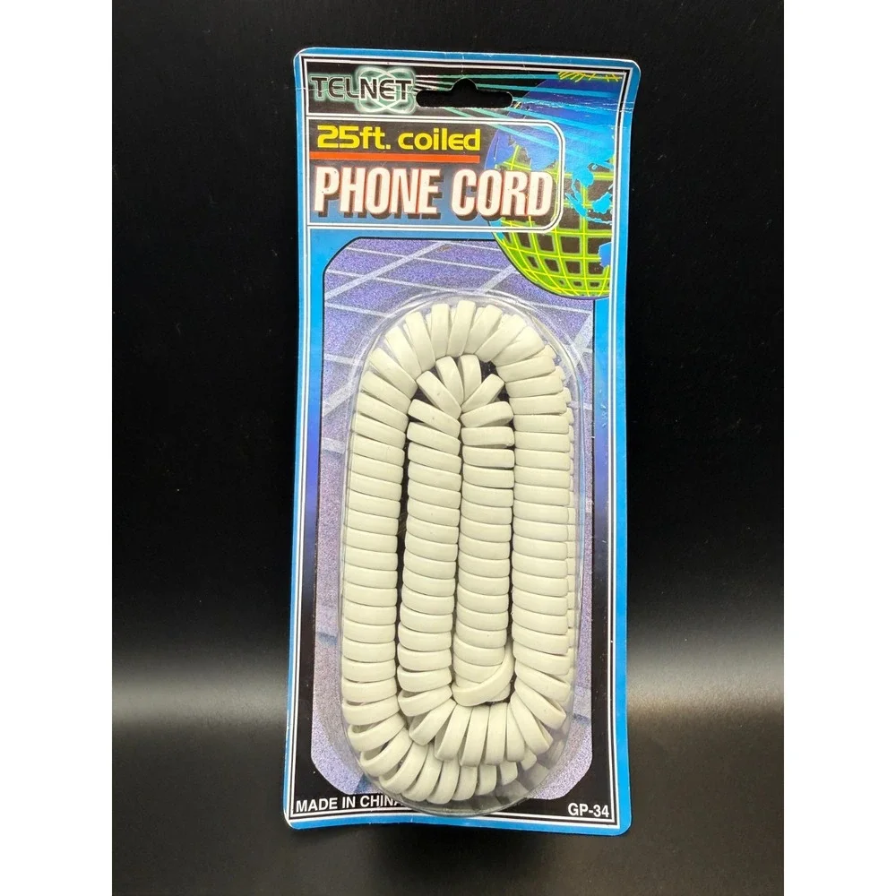 TELNET GP-34 Phone Coil Cord 25 Ft White for Handset Telephones - NOS